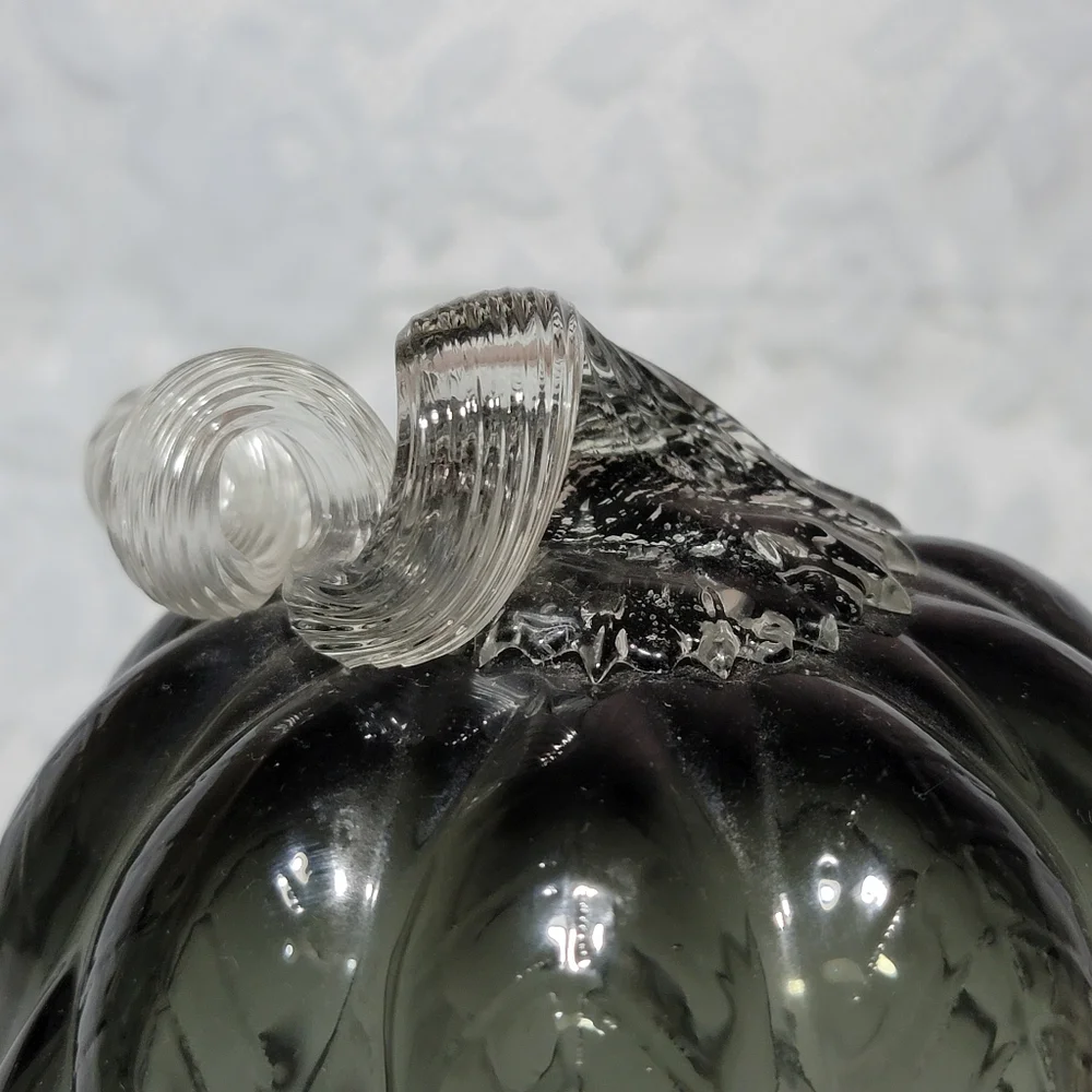 Black Gray Quilted Glass Pumpkin 8.5